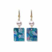 画像をギャラリービューアに読み込む, Ocean Mosaic Earrings - Japanese Akoya Pearl + Australian Opal
