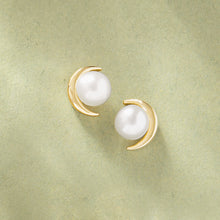 Cargar imagen en el visor de la galería, Crescent + Cultured Freshwater Pearl Earrings
