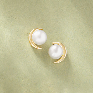 Crescent + Cultured Freshwater Pearl Earrings