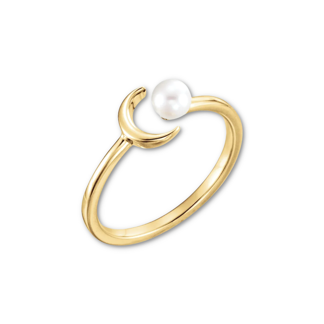 White Freshwater Pearl Crescent Moon Ring