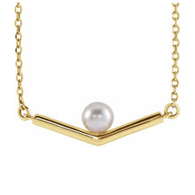 Load image into Gallery viewer, 14K Yellow Solid Gold Cultured Akoya Pearl V 18&quot; Necklace
