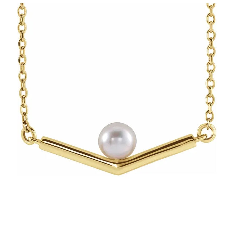 14K Yellow Solid Gold Cultured Akoya Pearl V 18