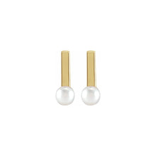 Load image into Gallery viewer, 14K Yellow Solid Gold Cultured Seed Pearl Bar Earrings
