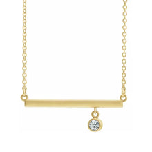 Load image into Gallery viewer, 14K Yellow Solid Gold Diamond Bezel-Set 16&quot; Bar Necklace
