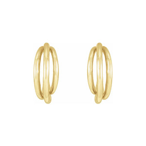 14K Yellow Solid Gold Multi-Layer Hoop Earrings