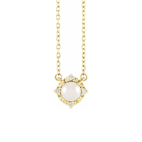 Collar de perlas de agua dulce de oro macizo amarillo de 14 quilates y collar de 18 "estilo halo de diamantes de .04 CTW