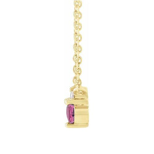 14K Yellow Solid Gold - PINK Sapphire & .015 CTW Diamond 18" Necklace
