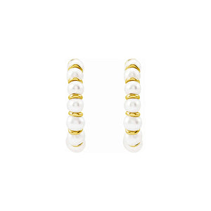 14K Yellow Solid Gold Freshwater Cultured Pearl Hoop Earrings