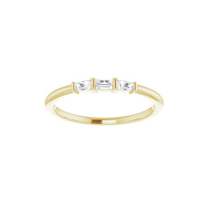 14K Yellow Solid Gold 1/6 CTW Diamond Baguette Three-Stone Stackable Ring