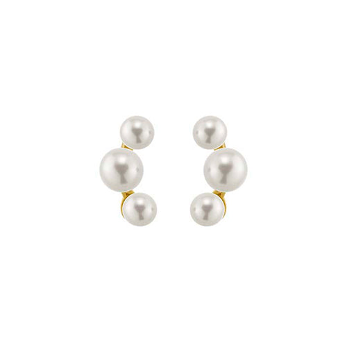 14K Yellow Solid Gold three round Freshwater Pearl Earrings