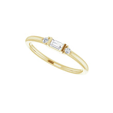 Load image into Gallery viewer, 14K Yellow Solid Gold 1/8 CTW Baguette + Round Diamond Stackable Ring
