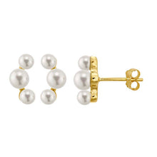 Load image into Gallery viewer, 14K Yellow Solid Gold three round Freshwater Pearl Earrings
