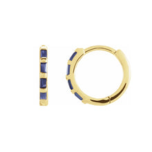 Load image into Gallery viewer, 14K Yellow Natural Blue Sapphire Huggie Earrings
