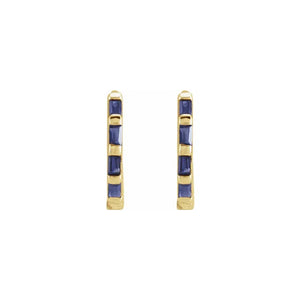14K Yellow Natural Blue Sapphire Huggie Earrings
