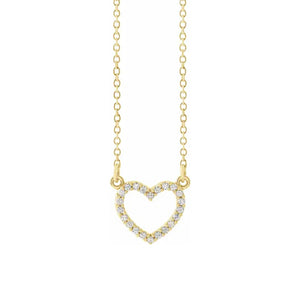 14K Solid Gold .08 CTW Natural Diamond Petite Heart 16" Necklace