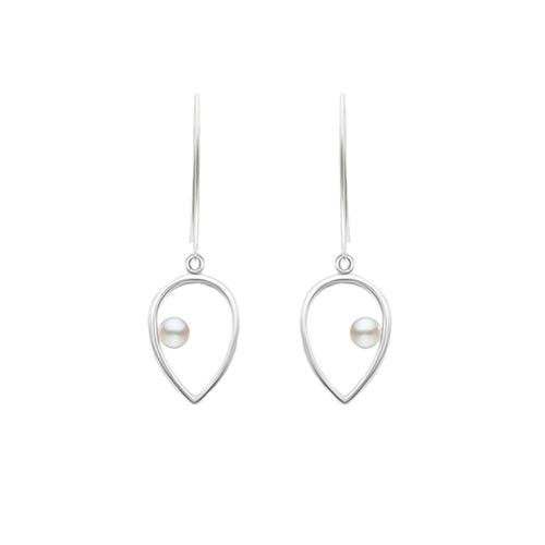 Freshwater Pearl + teardrop Silver Marquise earring