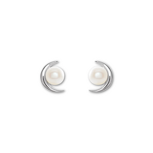 Crescent + Cultured Freshwater Pearl Earrings