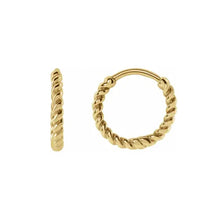 Load image into Gallery viewer, 14K Solid Gold 11 mm Twisted Rope Huggies
