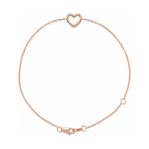 14K Solid Gold Heart 6 1/2-7 1/2" Bracelet