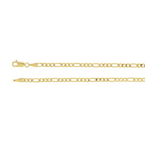 14K Yellow Solid Gold 3 mm Solid Figaro Chain
