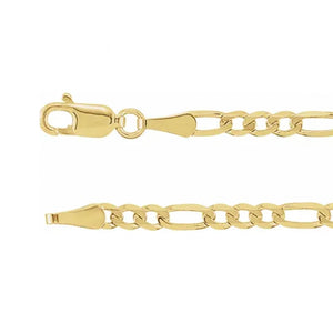 14K Yellow Solid Gold 3 mm Solid Figaro Chain