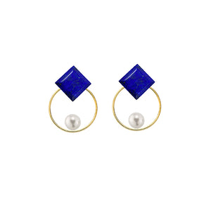 Lapis Lazuli Square + Freshwater pearl 14/20 GF Circle earring