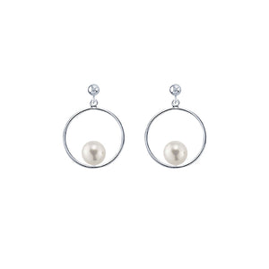 Sterling Silver Circle Round Pearl Post Earring