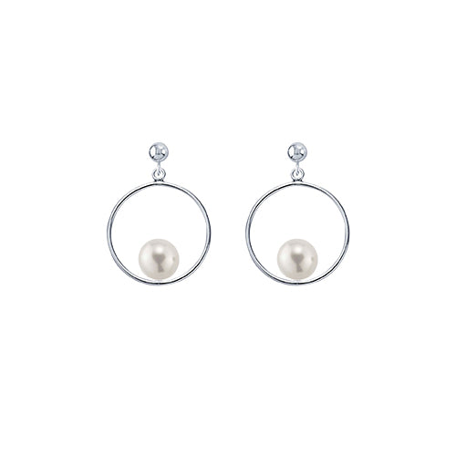 Sterling Silver Circle Round Pearl Post Earring