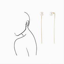 Load image into Gallery viewer, 14K Yellow Solid Gold Pearl Threader Earrings
