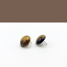 Load image into Gallery viewer, tiger&#39;s eye + pearl round GF earrings
