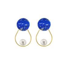 Load image into Gallery viewer, Lapis Lazuli Flat-Round + Pearl + Teardrop 14/20 GF Earrings
