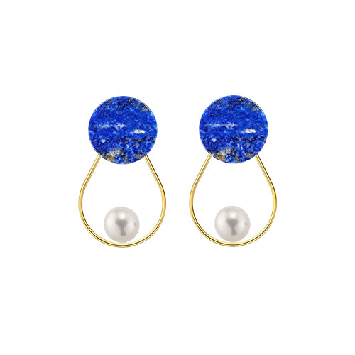 Lapis Lazuli Flat-Round + Pearl + Teardrop 14/20 GF Earrings