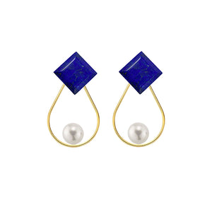 Plaza de lapislázuli + pendientes de lágrima de perlas de agua dulce