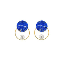 Load image into Gallery viewer, Lapis Lazuli Flat-Round + Pearl + Circle 14/20 GF Earrings
