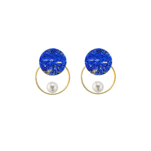 Lapis Lazuli Flat-Round + Pearl + Circle 14/20 GF Earrings