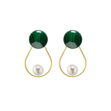 Load image into Gallery viewer, Malachite Round + Pearl + Teardrop 14/20 GF Earrings
