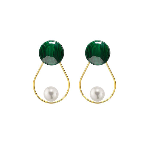 Malachite Round + Pearl + Teardrop 14/20 GF Earrings