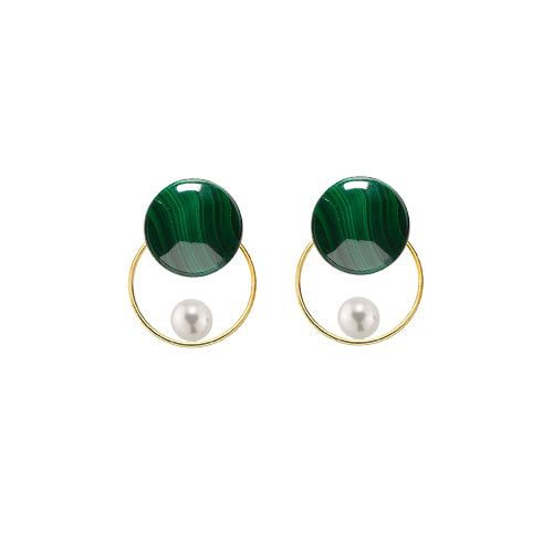 Malachite Round + Pearl + Circle 14/20 GF Earrings