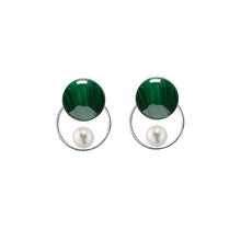Load image into Gallery viewer, Malachite Round + Pearl + Circle Sterling Silver Earrings
