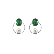 Load image into Gallery viewer, Malachite Oval + Pearl + Circle Sterling Silver Earrings
